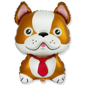 Balon foliowy 60cm - Pies Bulldog, brązowy