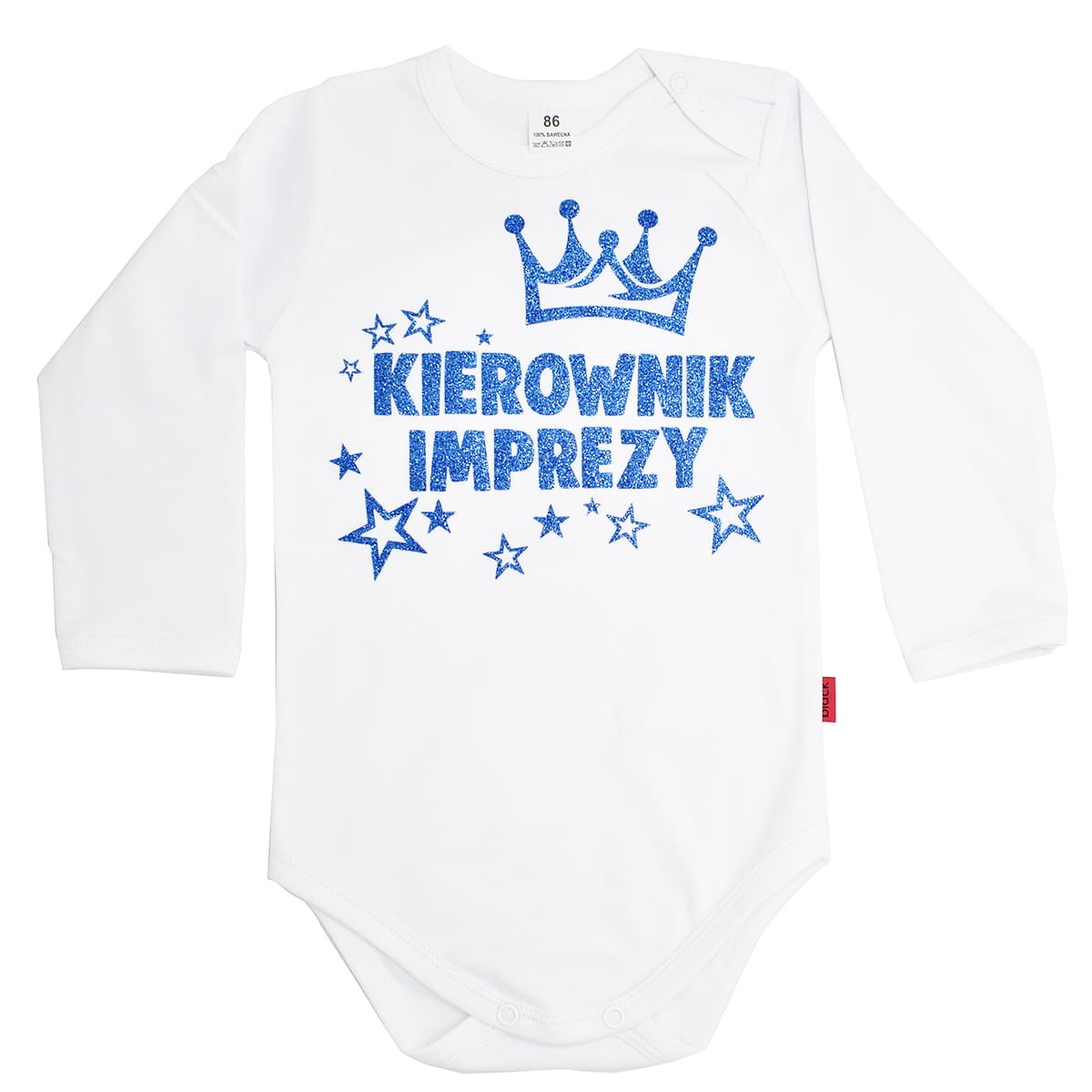 body dzieciece kierownik imprezy niebieski brokat