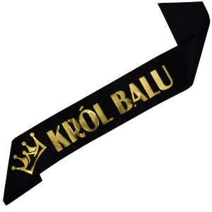 Czarna szarfa Król Balu z nadrukiem korony