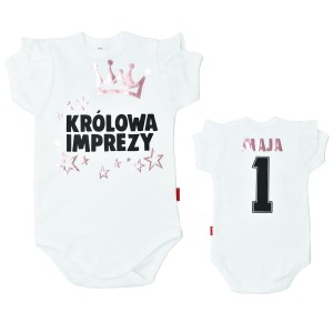 Body dziecięce KRÓLOWA IMPREZY - napisy różowe złoto