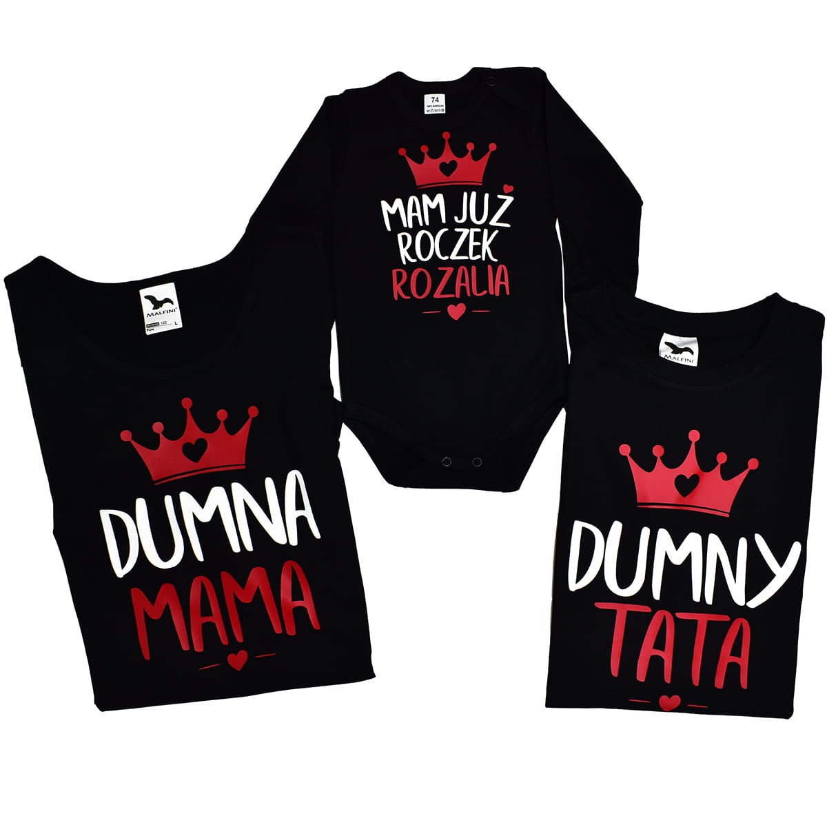 zestaw dumna mama i tata z body na dlugi rekaw czerwony