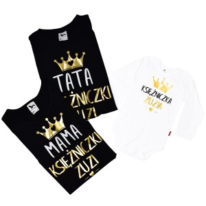 Zestaw koszulek mama tata córka KSIĘŻNICZKA + imię