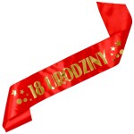 Czerwona szarfa ze złotym nadrukiem 18 urodziny