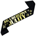 Czarna szarfa ze złotym nadrukiem 40 urodziny z imieniem