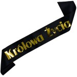 Czarna szarfa ze złotym nadrukiem Królowa życia