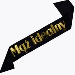 Czarna szarfa ze złotym nadrukiem Mąż idealny