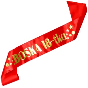 Czerwona szarfa ze złotym nadrukiem Boska 18tka
