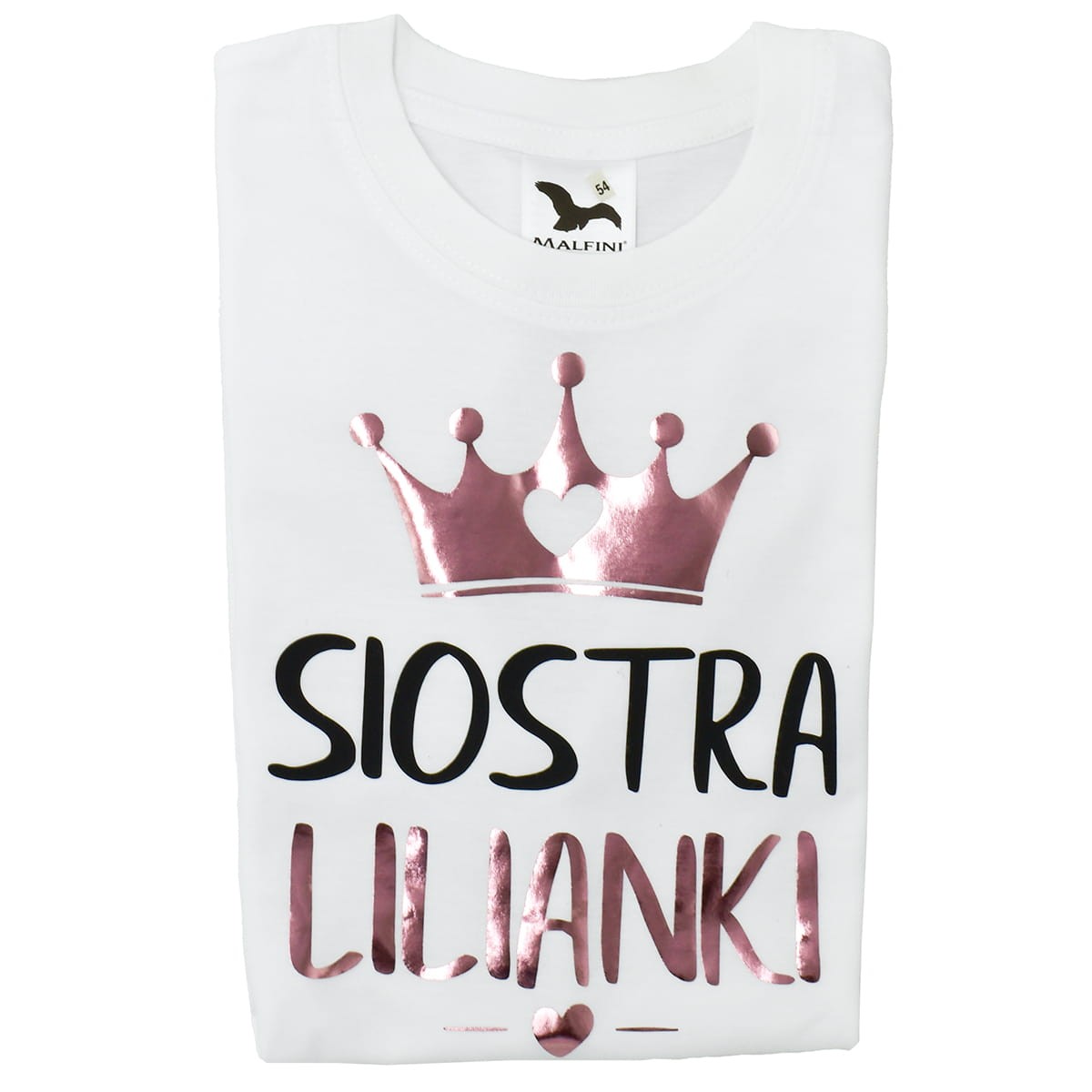 koszulka siostra z imieniem dziecka i korona rose gold