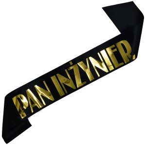 Czarna szarfa ze złotym nadrukiem Pan Inżynier