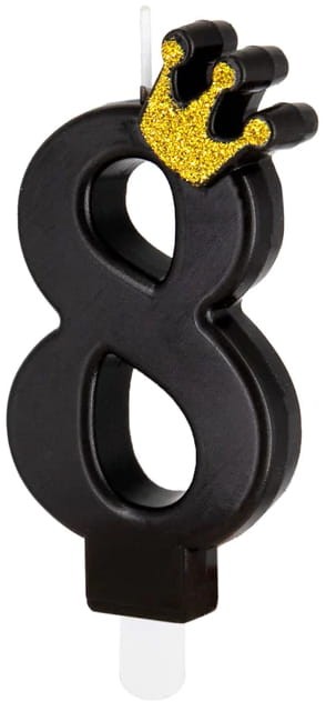 Świeczka czarna ze złotą koroną cyfra 8