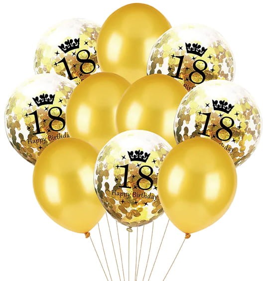 Zestaw balonów 18 urodziny z konfetti złoty 30 cm