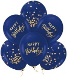 Balony Happy Birthday granatowo-złote 30cm 6szt