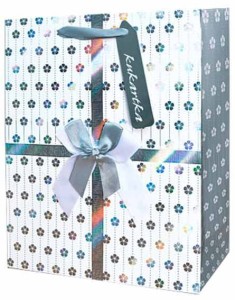 Torba na prezent - srebrna wstążka i kwiaty, duża, 1 szt.