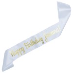 Biała szarfa Happy Birthday z dowolnym imieniem