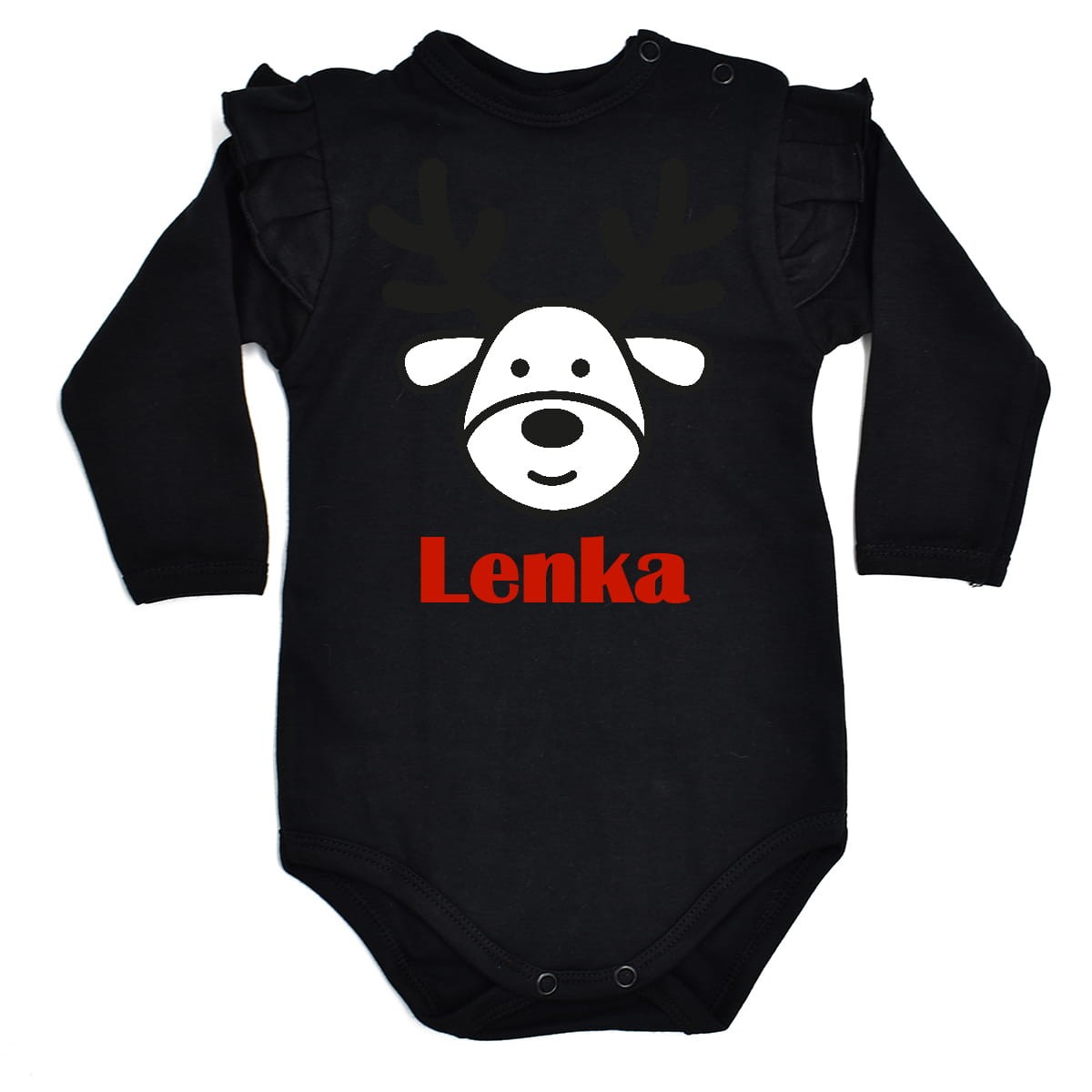 Body z falbanką z reniferem i imieniem