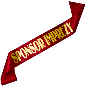 Sponsor Imprezy czerwona szarfa ze złotym nadrukiem