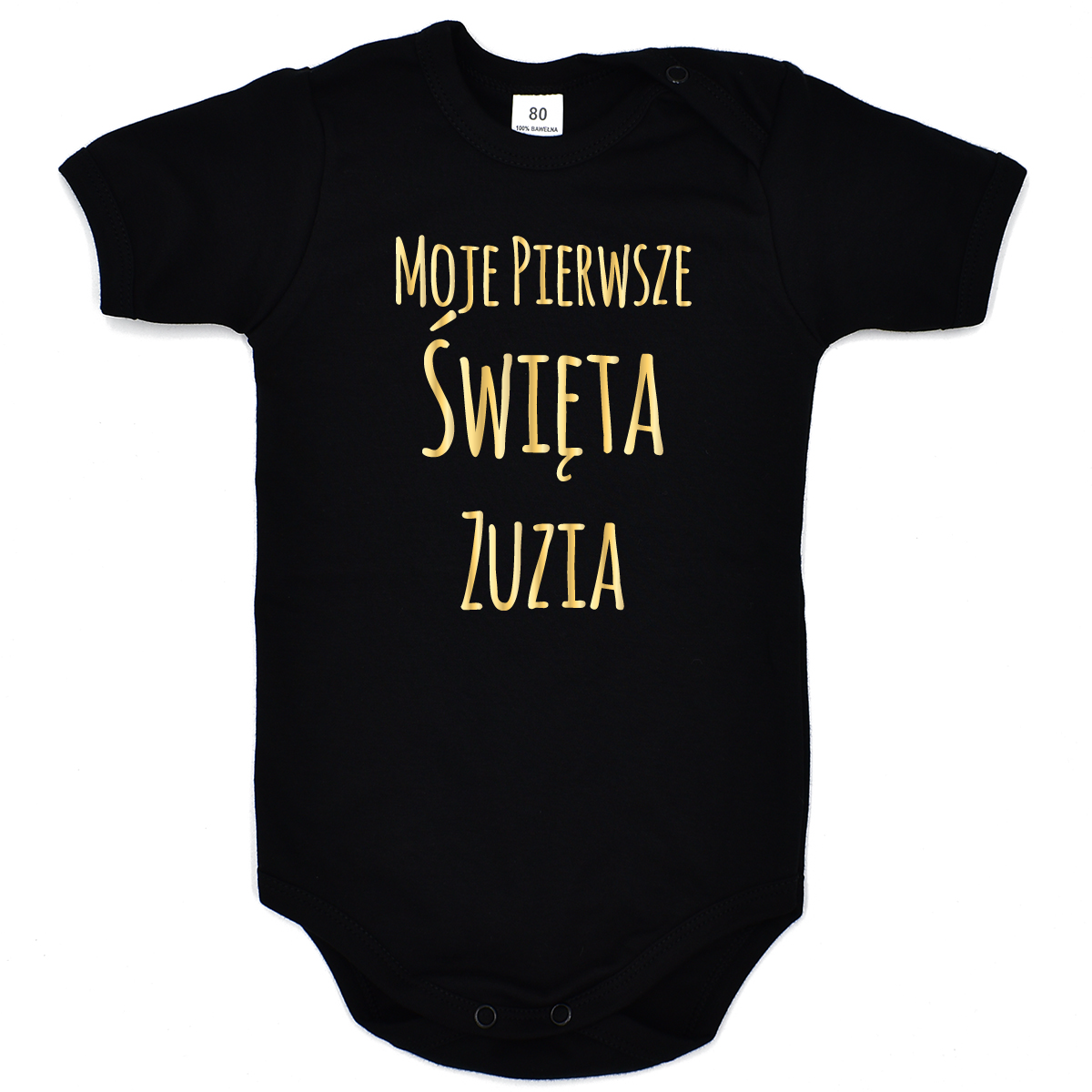 Czarne body Moje Pierwsze Święta z imieniem krótki rękaw