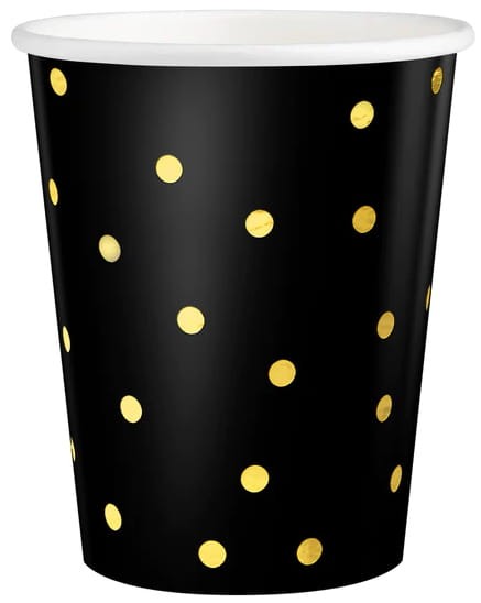 Kubek czarny w złote kropki 220ml 6szt
