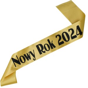 Złota szarfa z czarnym nadrukiem Nowy Rok 2024