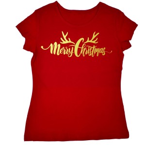Koszulka na święta - Merry Christmas z rogami damska
