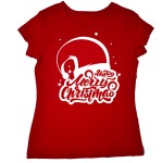 Koszulka na święta - Merry Christmas z czapką Mikołaja damska