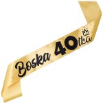 Boska 40-tka złota szarfa z czarnym nadrukiem