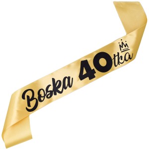 Boska 40-tka złota szarfa z czarnym nadrukiem