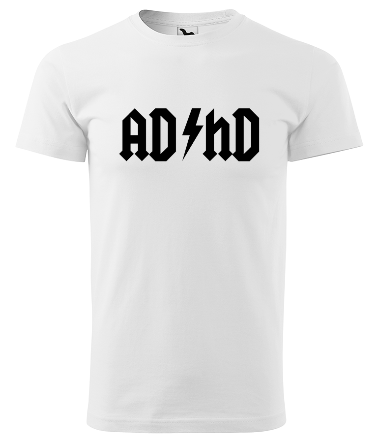 biała koszulka z czarnym napisem adhd
