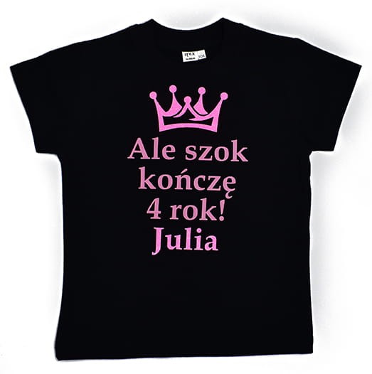 czarna koszulka dziecięca ale szok z różową koroną i imieniem dziecka