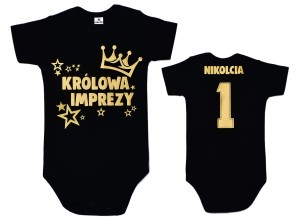 Body dziecięce KRÓLOWA IMPREZY - na plecach cyferka + dowolne imię