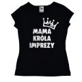 czarna koszulka damska z napisem mama królowa imprezy