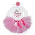 białe body dziecięce ale szok różowa spódniczka tutu ze wstążką opaska