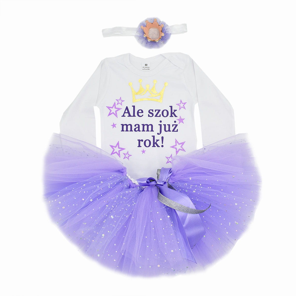 Komplet na roczek ALE SZOK MAM JUŻ ROK w kolorze fioletowym