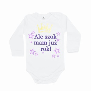 Body dziecięce ALE SZOK MAM JUŻ ROK - fiolet ze złotą koroną