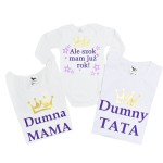 Zestaw koszulek mama, tata, córka - ALE SZOK MAM JUŻ ROK, DUMNA MAMA, DUMNY TATA