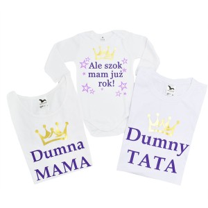 Zestaw koszulek mama, tata, córka - ALE SZOK MAM JUŻ ROK, DUMNA MAMA, DUMNY TATA