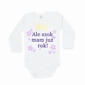 Białe body dziecięce ALE SZOK MAM JUŻ ROK! w kolorze fioletowym ze złotą koroną