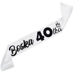 Boska 40-tka biała szarfa z czarnym nadrukiem