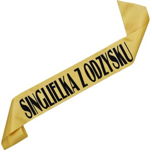 Singielka z odzysku - złota szarfa z czarnym nadrukiem
