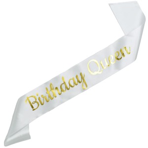 Birthday Queen - biała szarfa ze złotym nadrukiem 
