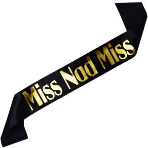 Miss Nad Miss - czarna szarfa ze złotym nadrukiem