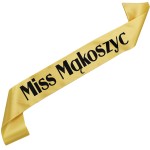 Miss + dowolne miasto - złota szarfa z czarnym nadrukiem