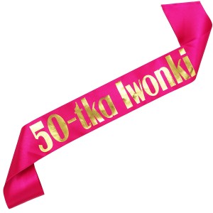 50-tka z dowolnym imieniem - różowa szarfa ze złotym nadrukiem