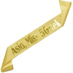 Miss 50-tki z dowolnym imieniem - złota szarfa z czarnym nadrukiem 
