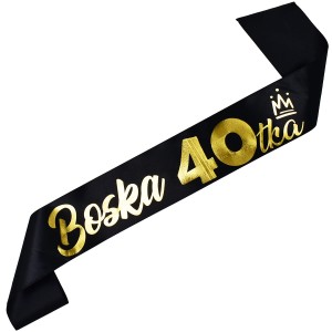 Boska 40-tka czarna szarfa ze złotym nadrukiem
