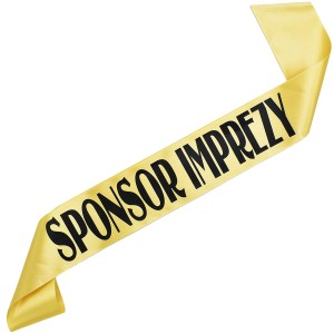 Sponsor Imprezy złota szarfa z czarnym nadrukiem