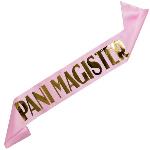 Pani Magister - jasna różowa szarfa ze złotym nadrukiem 