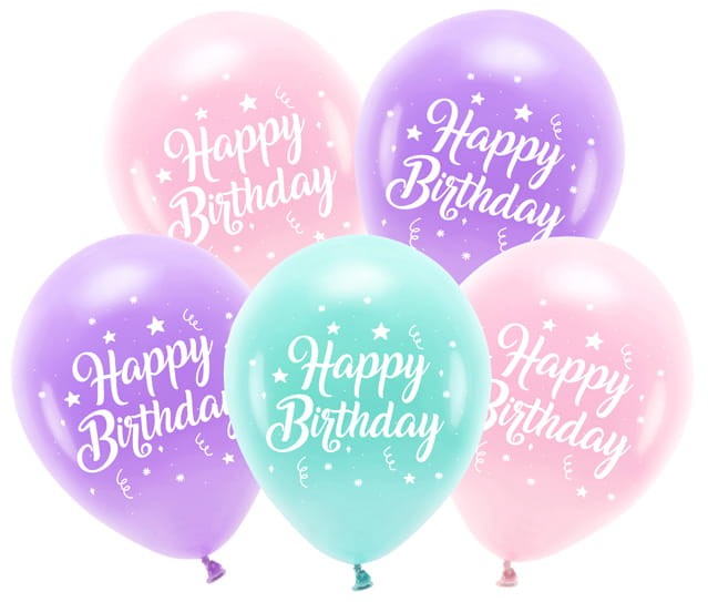 Balony Eco 26 cm, Happy Birthday, różowy