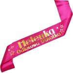 Odlotowa 90 latka + imię - różowa szarfa ze złotym nadrukiem 