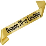 70-te Urodziny + imię - złota szarfa ze czarnym nadrukiem